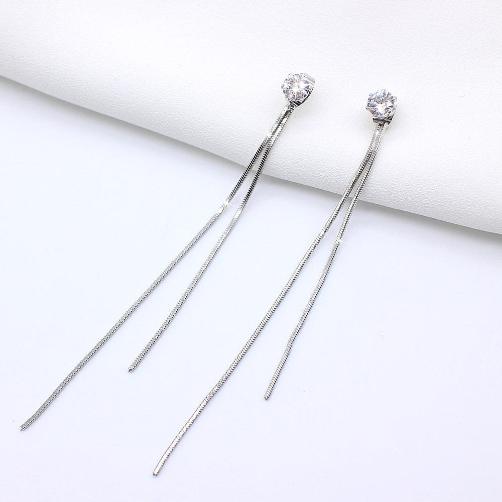 2025 New Gold Color Long Crystal Tassel Dangle Earrings for Women Wedding Drop Earring Fashion Jewelry Gifts