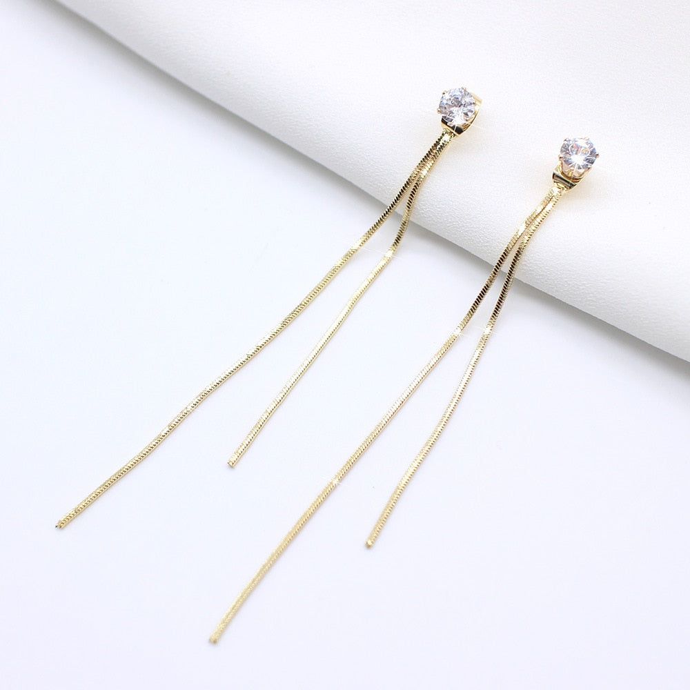 2025 New Gold Color Long Crystal Tassel Dangle Earrings for Women Wedding Drop Earring Fashion Jewelry Gifts