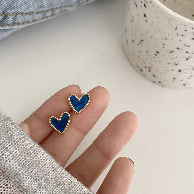 Cute Korean Earrings Heart Bling Zircon Stone Rose Gold Color Stud Earring for Women Fashion Jewelry 2025 New Gift